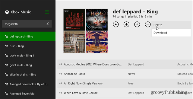 Playlist Xbox Music löschen