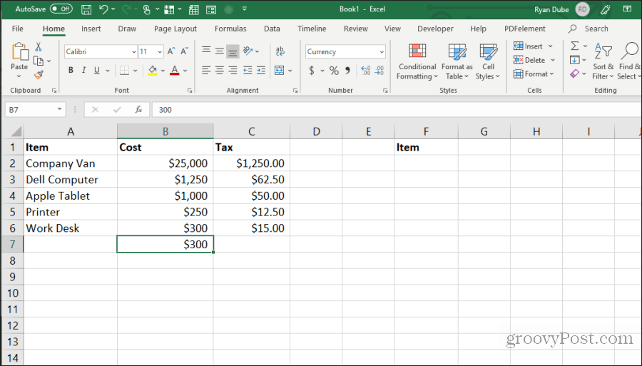 mit control-d in excel