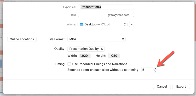 Verwenden manueller Timings für ein exportiertes Video in PowerPoint auf dem Mac