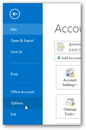Optionsschaltfläche in Outlook 2013