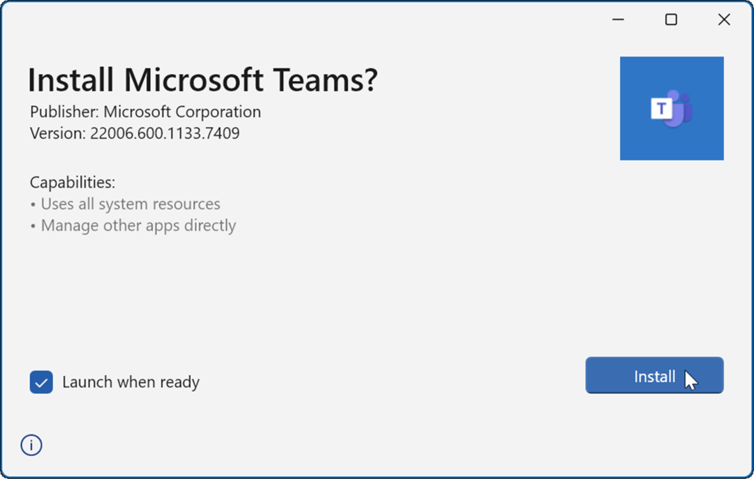 Installieren von Microsoft Teams wird nicht geladen