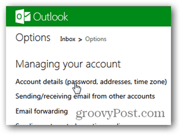 Ändern Sie das Kennwort für Outlook.com - klicken Sie auf Kontodetails