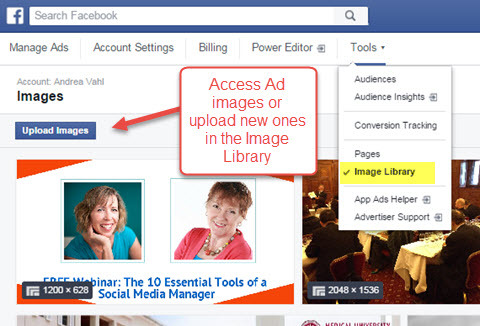 Zugriff auf die Bildbibliothek des Facebook-Anzeigenmanagers