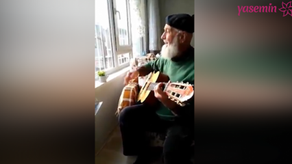 Großvater spielt und erzählt 'Ah lie world' mit Gitarre!