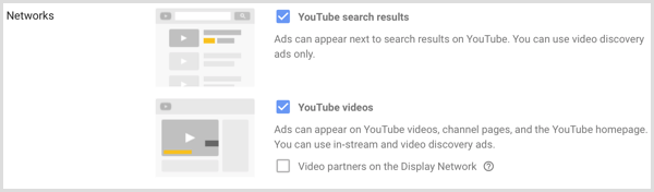 Netzwerkeinstellungen für die Google AdWords-Kampagne.