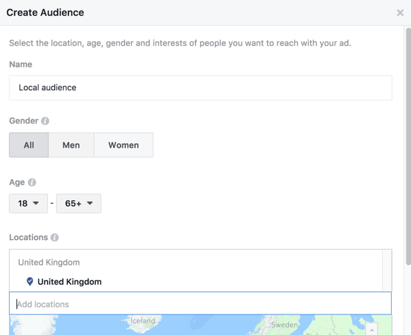 Mit Facebook können Sie einen verstärkten Beitrag auf bestimmte Orte ausrichten.