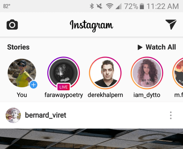 Instagram-Geschichten werden oben in Ihrem neuen Feed angezeigt.