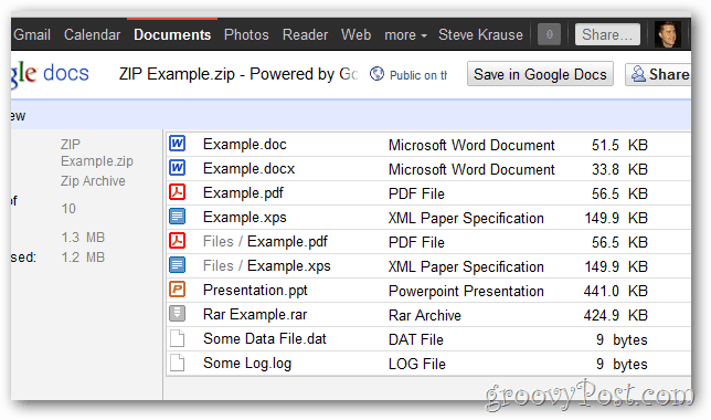 Google Docs bietet Unterstützung für zip rar