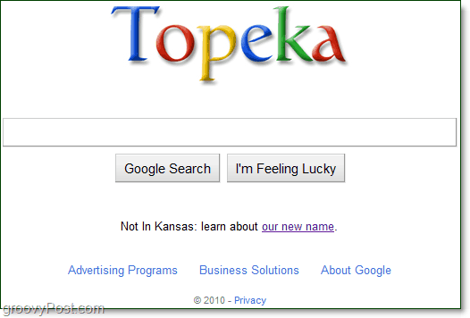 Google mit dem neuen Topeka-Logo auf ihrer Homepage