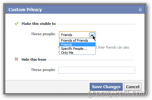 Benutzerdefinierte Datenschutzfreigabe für Facebook-Updates und Fotos