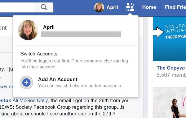 Facebook scheint eine Schaltfläche zu testen, mit der Benutzer schnell zwischen Konten wechseln können.