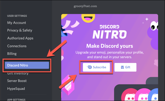 Discord Nitro-Abonnement-Schaltfläche
