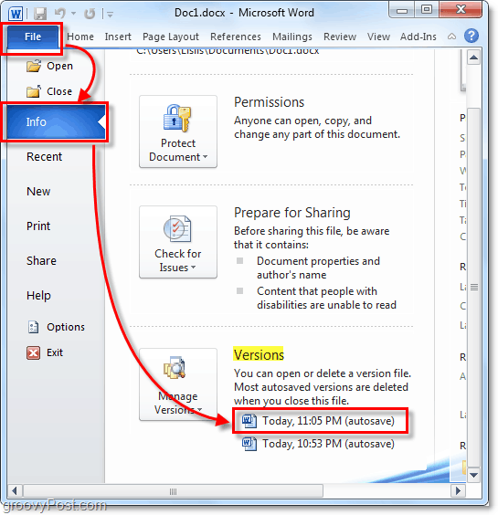 Die automatisch gespeicherte Version wird auf Outlook 2010 zurückgesetzt