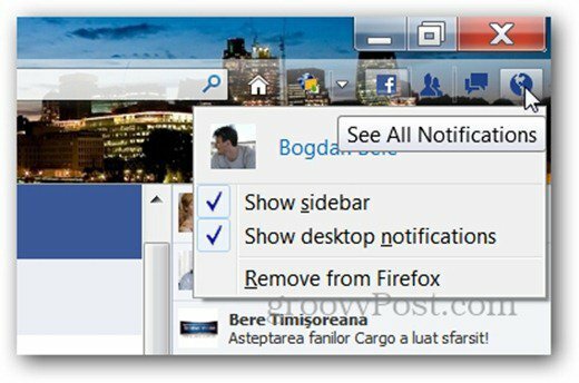 Facebook Messenger für Firefox Benachrichtigungsleiste