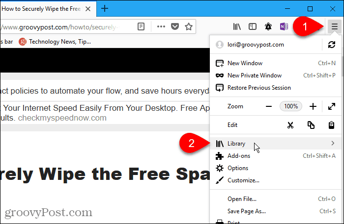 Wählen Sie Bibliothek in Firefox für Windows