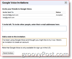 Screenshot der Google Voice-Einladung
