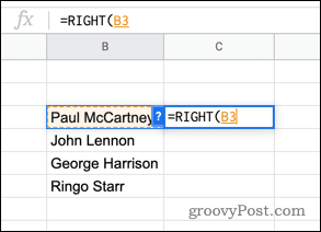 Verwenden der RECHTS-Funktion in Google Sheets