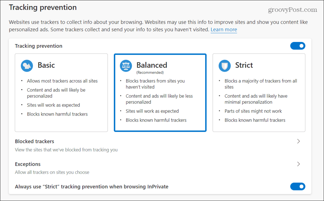 So verwalten Sie die Tracking-Prävention in Microsoft Edge
