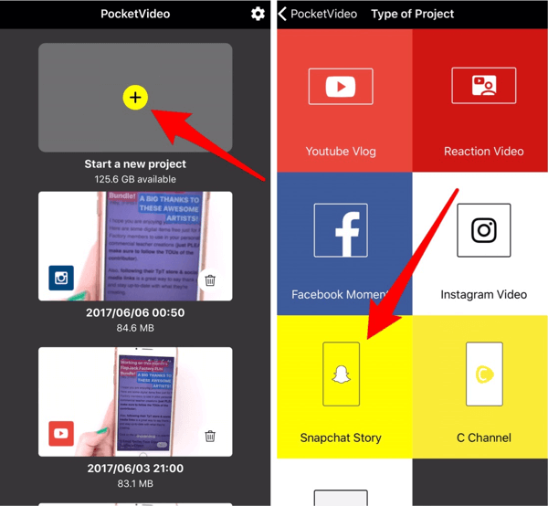 Tippen Sie auf Snapchat Story, um Inhalte für Ihre Instagram-Story zu erstellen.
