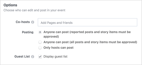 Geben Sie die Namen der Unternehmensseiten oder Freunde ein, mit denen Sie Ihr Facebook-Ereignis teilen möchten.
