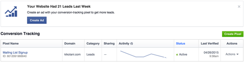 Facebook Conversion Tracking-Bericht