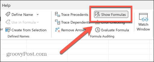 Excel-Schaltfläche „Formel anzeigen“ ausgewählt