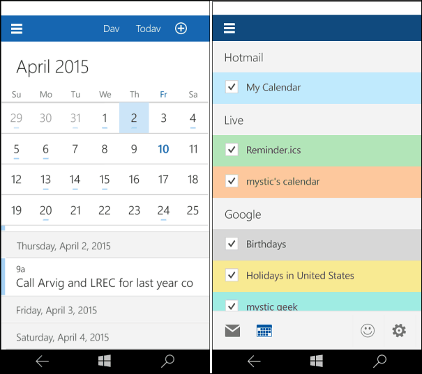 Windows 10 für Telefonkalender