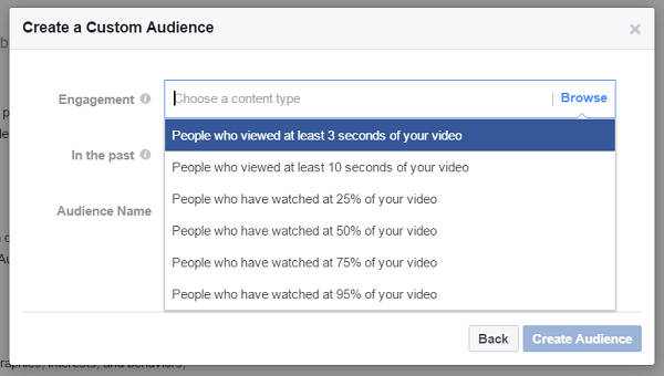 Erstellen Sie eine benutzerdefinierte Zielgruppe von Personen, die mindestens drei Sekunden eines vorherigen Videos angesehen haben.