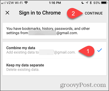 Kombinieren Sie meine Daten in Chrome für iOS