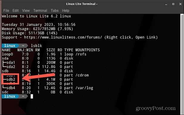 Name der Linux-Festplatte