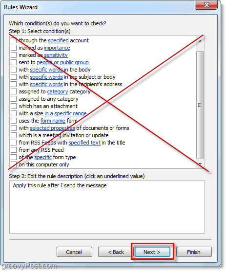 Wählen Sie keine Bedingungen für von Outlook 2010 gesendete E-Mails aus