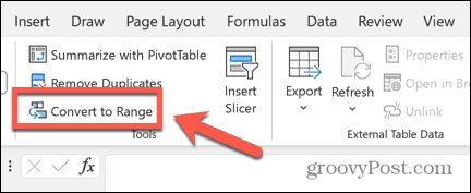 Excel-Schaltfläche „In Bereich konvertieren“.