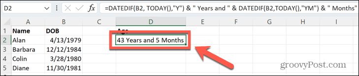 Excel-Ergebnisse für Jahre und Monate