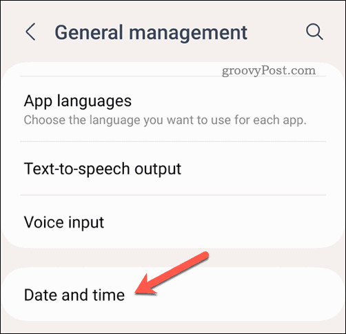 Datums- und Uhrzeitmenü auf Android