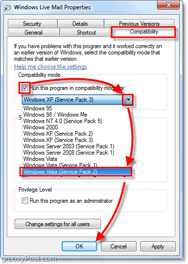 Windows Live Mail Vista-Kompatibilitätsmodus
