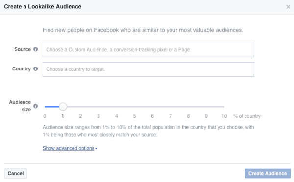 Erstellen Sie ein Facebook-ähnliches Publikum basierend auf einem vorhandenen Publikum.