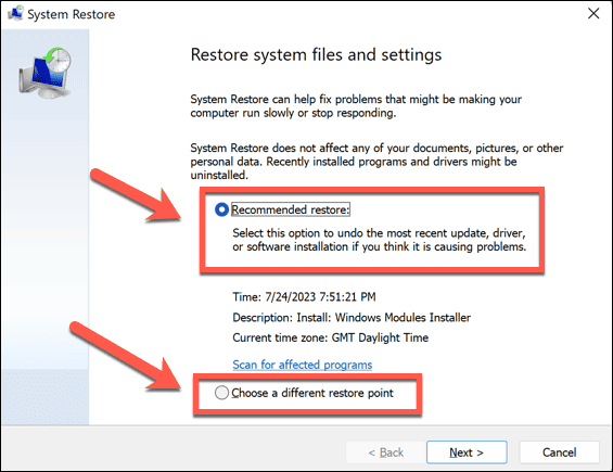 Wiederherstellungsoptionen für Windows 11