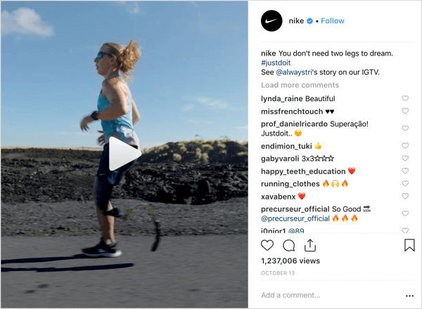 Nike Instagram-Post, der für IGTV wirbt