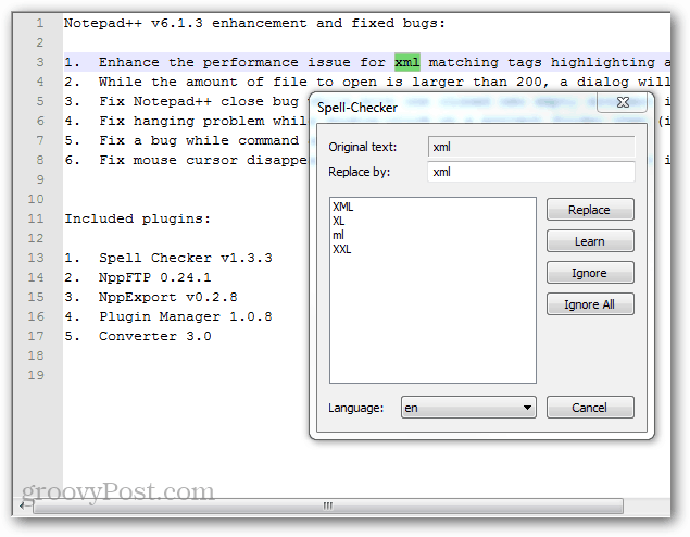 Rechtschreibprüfung in Notepad ++