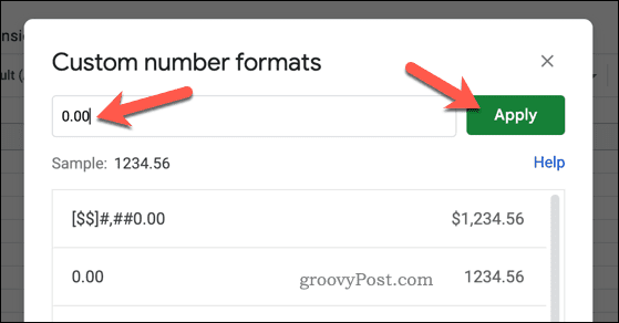 Legen Sie ein benutzerdefiniertes Zahlenformat in Google Tabellen fest