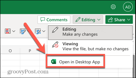 Option zum Öffnen von Excel in der Desktop-App