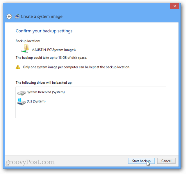 Windows 8 startet die Sicherung