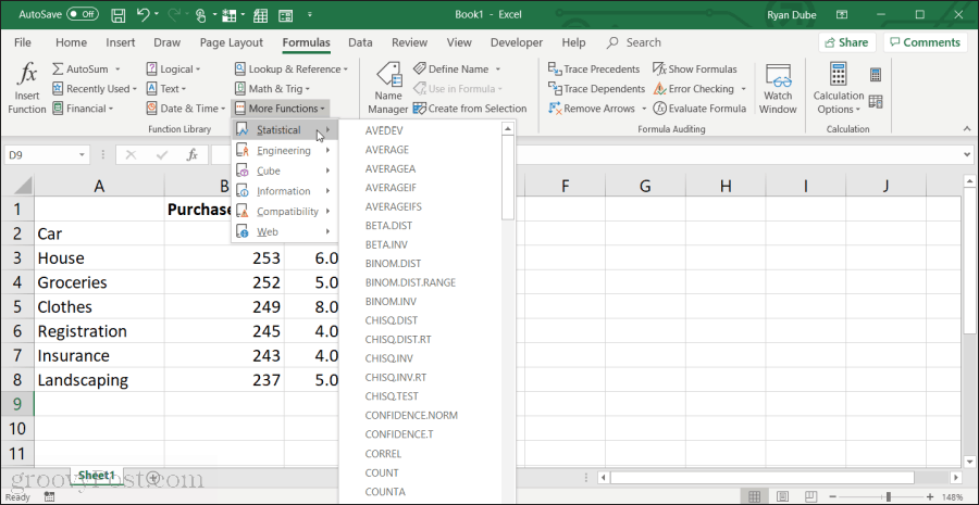 Durchschnittlich in Excel auswählen