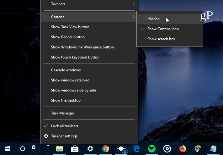 Cortana-Suchfeld ausblenden