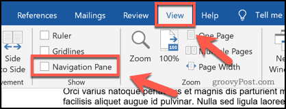 Aktivieren des Navigationsbereichs in Microsoft Word