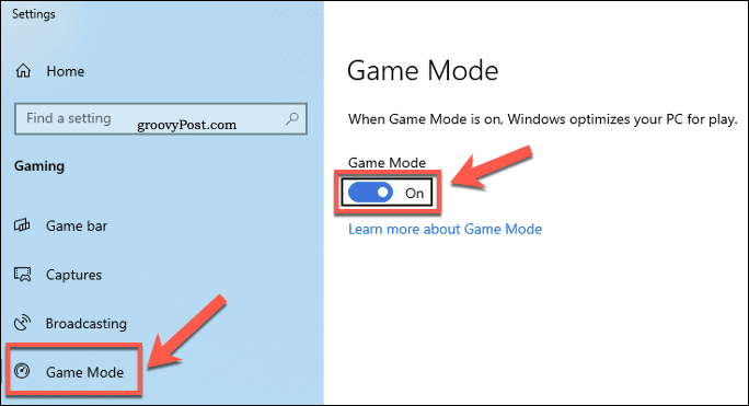Windows-Einstellungen Spielmodus-Menü