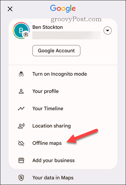 Offline-Menü von Google Maps öffnen