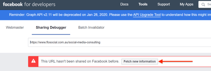 Schritt 2 zur Verwendung des Facebook Sharing Debugger-Tools