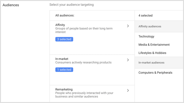 Zielgruppeneinstellungen für die Google AdWords-Kampagne.