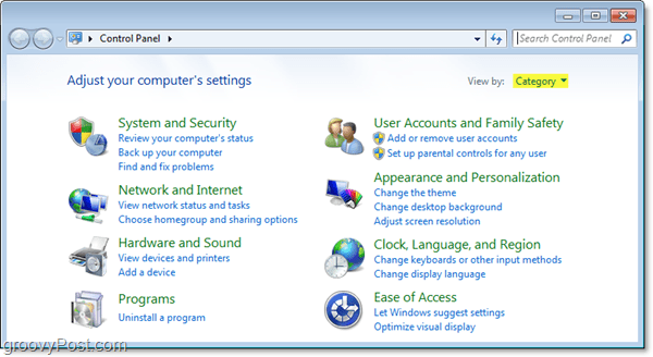 Windows 7-Systemsteuerung in der Kategorieansicht